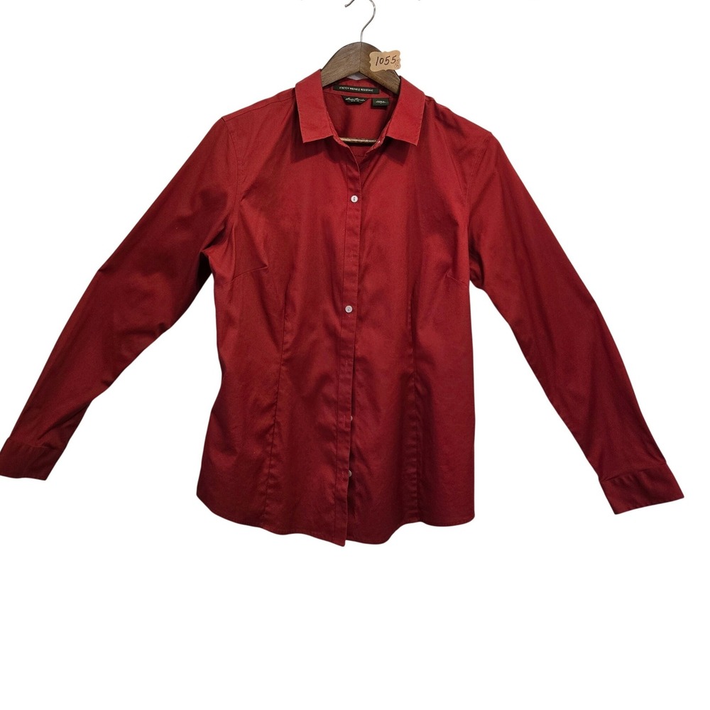 Eddie Bauer Womens Large Red Stretch Wrinkle Resistant Long Sleeve‎ Button Down